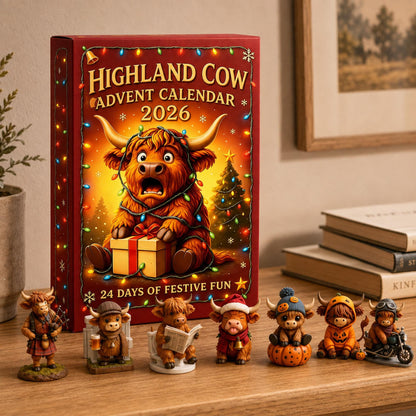 Highland Cow Advent Calendar 2026, 24-Day Christmas Countdown with Mini Cow Figures