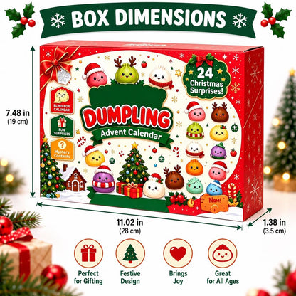 Dumpling Christmas Gift Set, 24 Day Squishy Advent Calendar, Cozy Blanket & Plush Dumpling Pillow, Cute Holiday Gift for Kids
