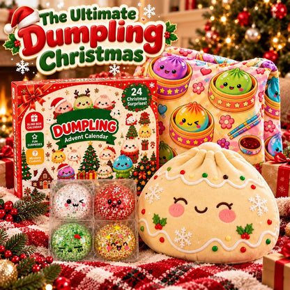 Dumpling Christmas Gift Set, 24 Day Squishy Advent Calendar, Cozy Blanket & Plush Dumpling Pillow, Cute Holiday Gift for Kids