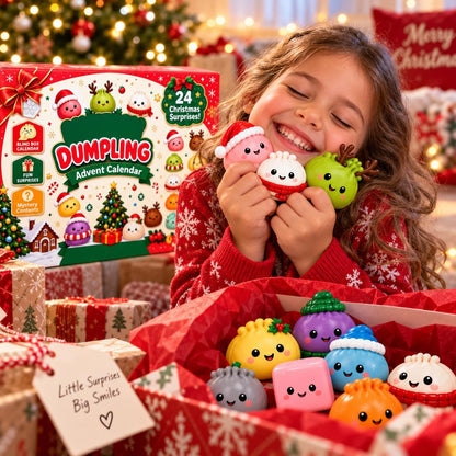 Dumpling Christmas Gift Set, 24 Day Squishy Advent Calendar, Cozy Blanket & Plush Dumpling Pillow, Cute Holiday Gift for Kids
