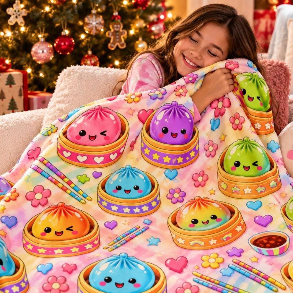 Dumpling Christmas Gift Set, 24 Day Squishy Advent Calendar, Cozy Blanket & Plush Dumpling Pillow, Cute Holiday Gift for Kids