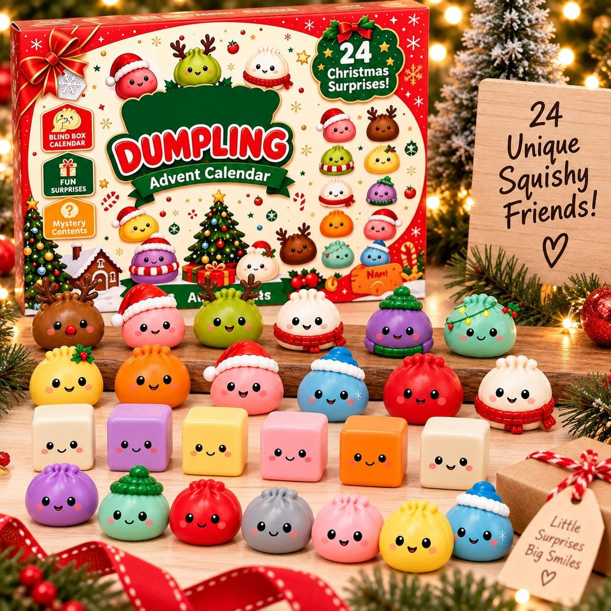 Dumpling Christmas Gift Set, 24 Day Squishy Advent Calendar, Cozy Blanket & Plush Dumpling Pillow, Cute Holiday Gift for Kids