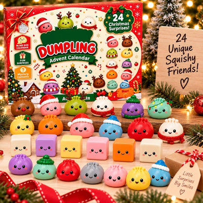 Dumpling Christmas Gift Set, 24 Day Squishy Advent Calendar, Cozy Blanket & Plush Dumpling Pillow, Cute Holiday Gift for Kids