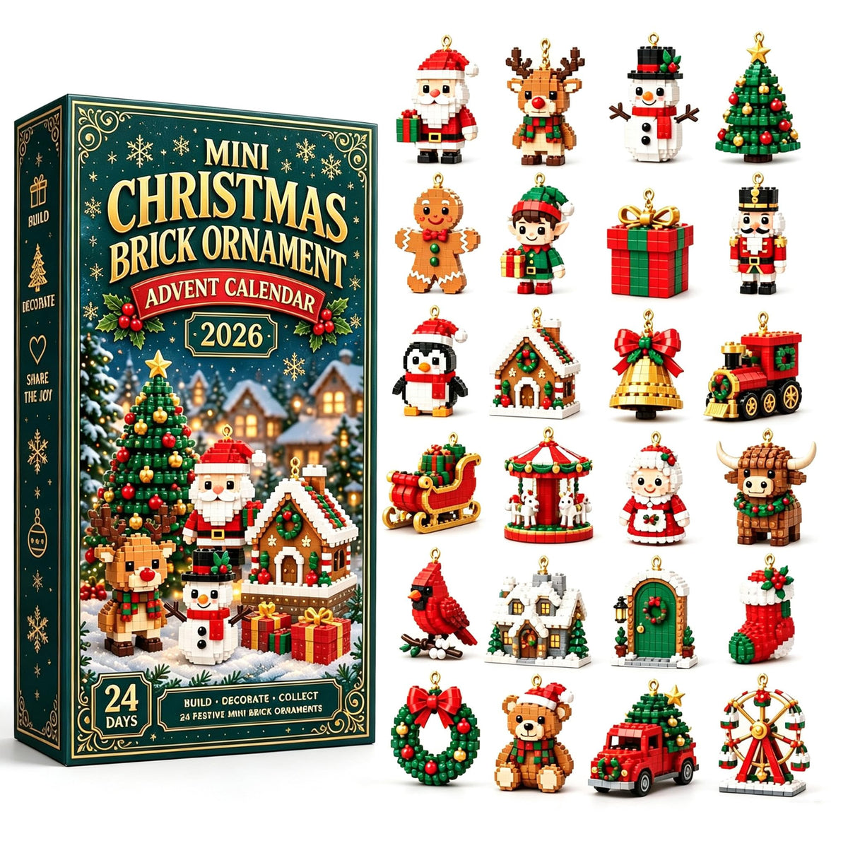 24-Day Mini Christmas Brick Ornament Advent Calendar