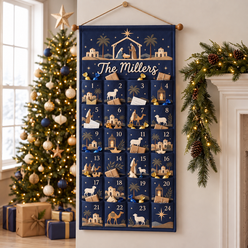 Personalized Nativity Advent Calendar – 24-Pocket Christmas Hanging