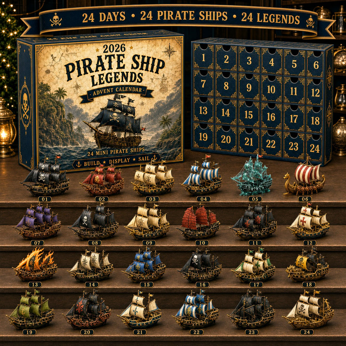 2026 Pirate Ship Legends Advent Calendar – 24 Nautical Ornaments