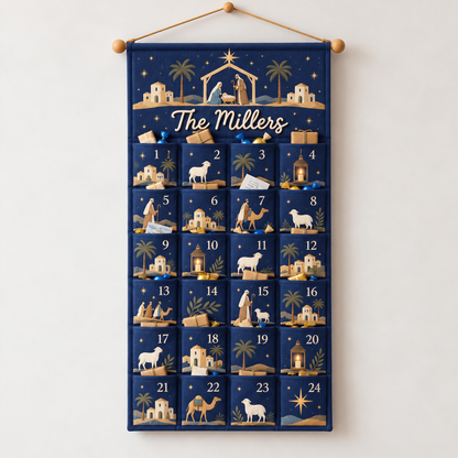 Personalized Nativity Advent Calendar – 24-Pocket Christmas Hanging