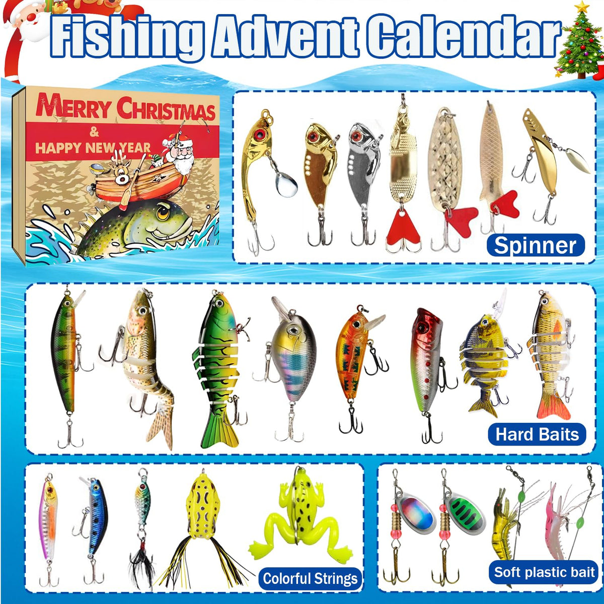 Advent Calendar Fishing Lure Set - 24 Days Countdown with Unique Lures for Freshwater & Saltwater