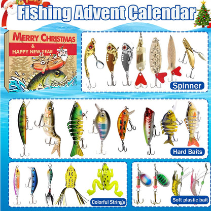 Advent Calendar Fishing Lure Set - 24 Days Countdown with Unique Lures for Freshwater & Saltwater