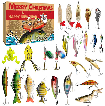 Advent Calendar Fishing Lure Set - 24 Days Countdown with Unique Lures for Freshwater & Saltwater