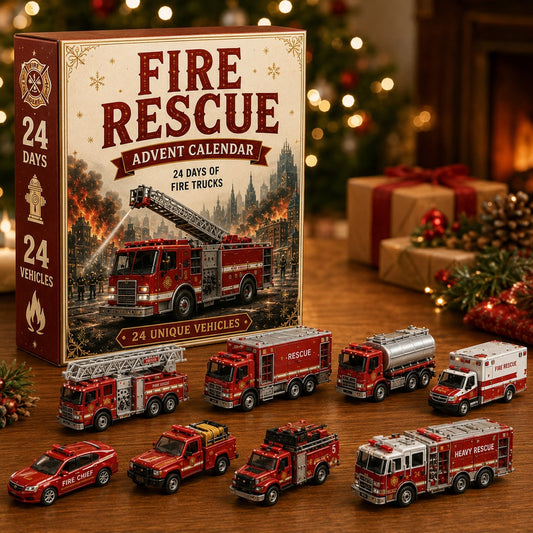 Fire Truck Advent Calendar 2026, 24 Days Fire Rescue Vehicles, Mini Fire Engine Collectibles