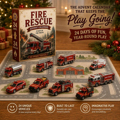 Fire Truck Advent Calendar 2026, 24 Days Fire Rescue Vehicles, Mini Fire Engine Collectibles
