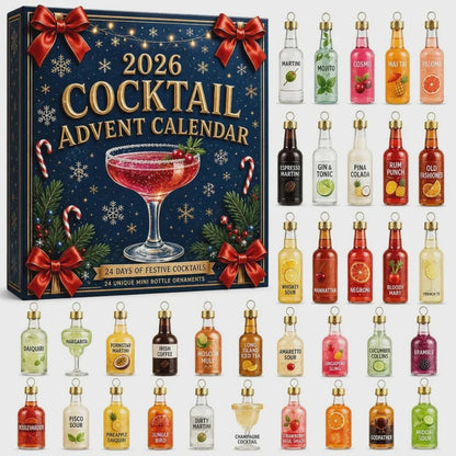Cocktail Advent Calendar 2026 – 24 Mini Bottle Christmas Ornaments