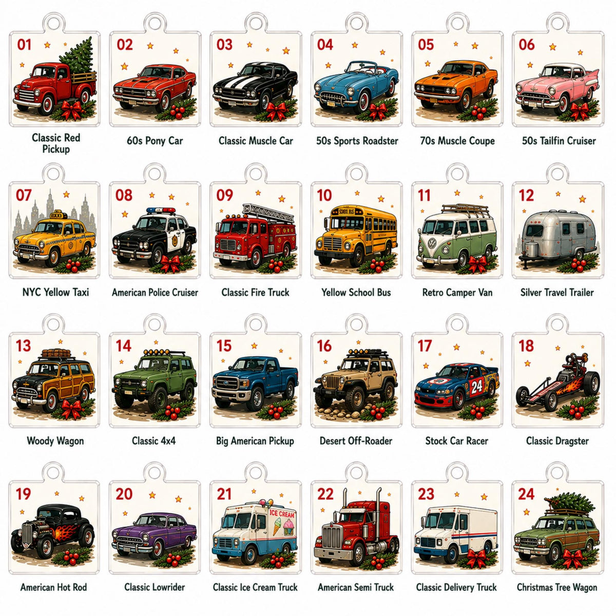 Car Advent Calendar 2026, 24 Days of Classic Cars, Automotive Christmas Countdown