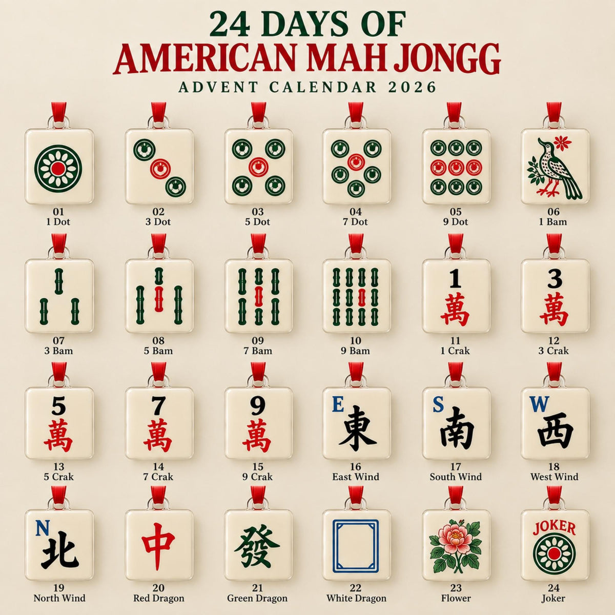 American Mah Jongg Advent Calendar 2026, 24 Day Mahjong Christmas Countdown