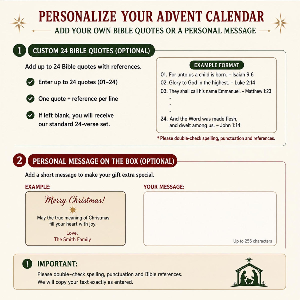 Christian Advent Calendar 2026, 24 Bible Verse Ornaments