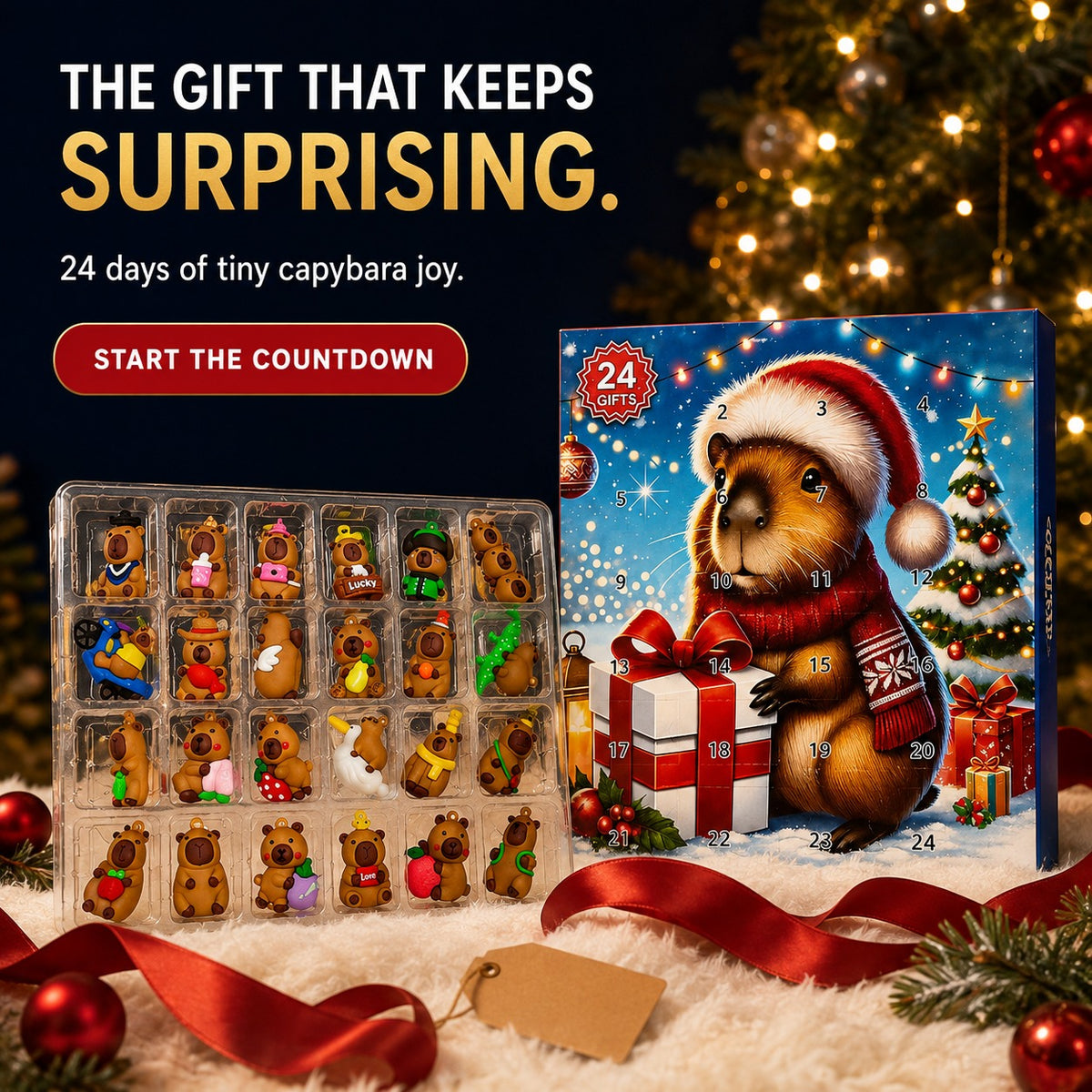 Capybara Advent Calendar 2026, 24 Day Christmas Countdown with Mini Capybara Figures