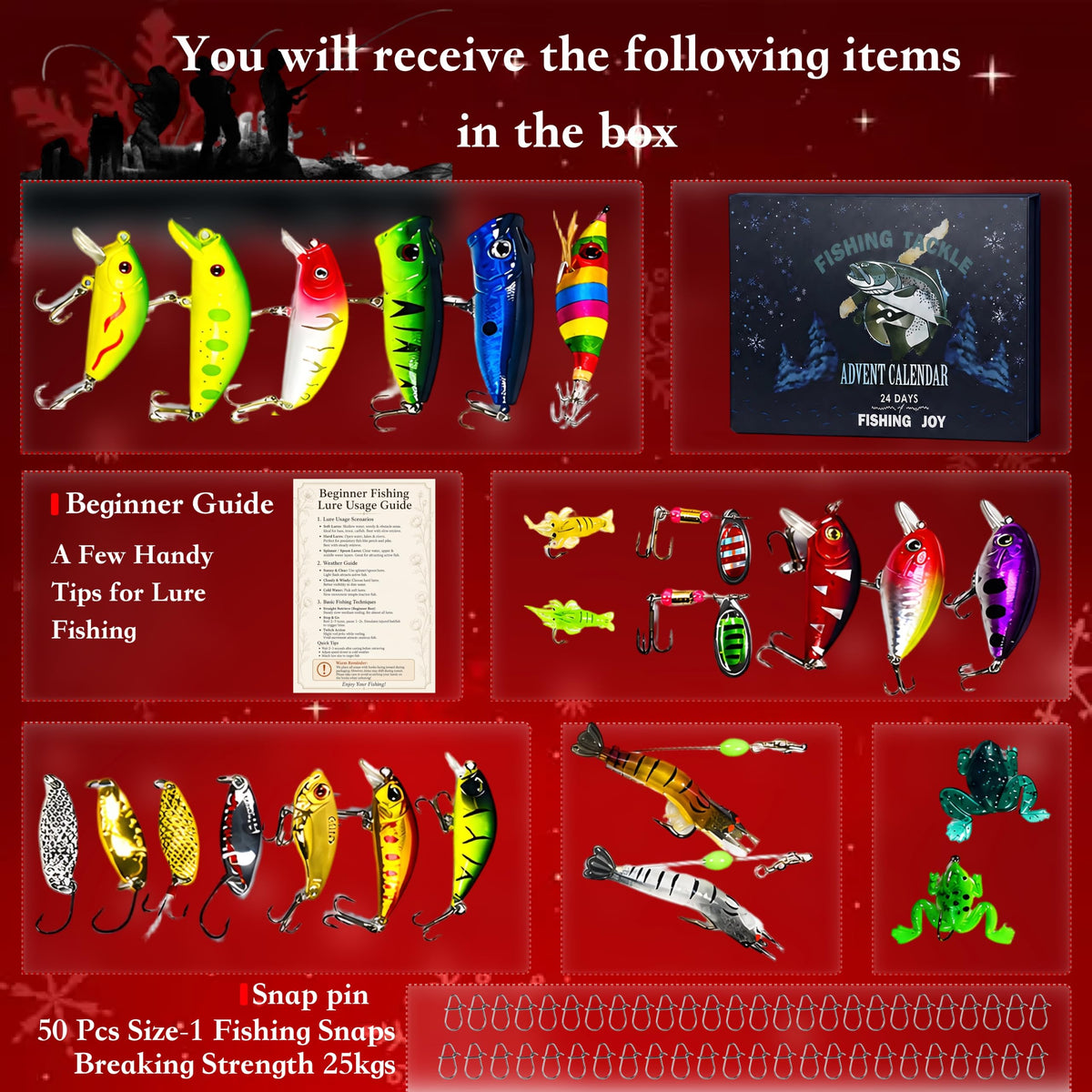 Fishing Lure Advent Calendar, 24 Day Tackle Box Christmas Countdown