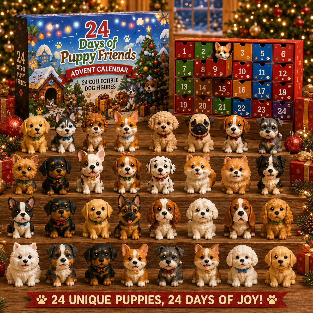 Dog Advent Calendar 2026, 24 Day Christmas Countdown with Mini Puppy Figures