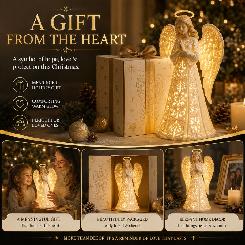 Illuminated Christmas Angel Statue – Glowing Guardian LED Light