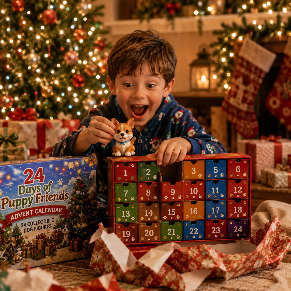 Dog Advent Calendar 2026, 24 Day Christmas Countdown with Mini Puppy Figures