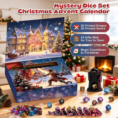 Advent Calendar 2026 DND Dice Set with 3D Printed Dargon, Dice Tower, Sword