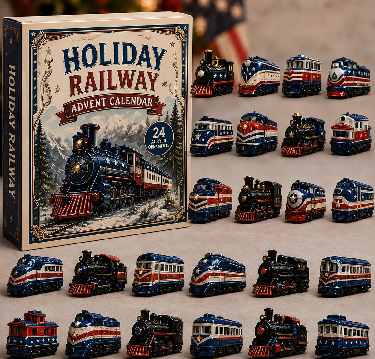 2026 Holiday Railway Advent Calendar – 24 Classic Train Ornaments