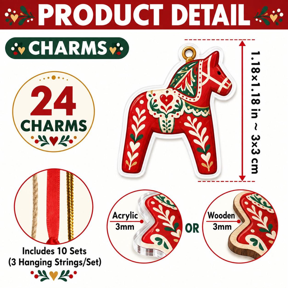 Scandinavian Christmas Advent Calendar, 24 Nordic Folk Ornaments, Swedish Holiday Decor