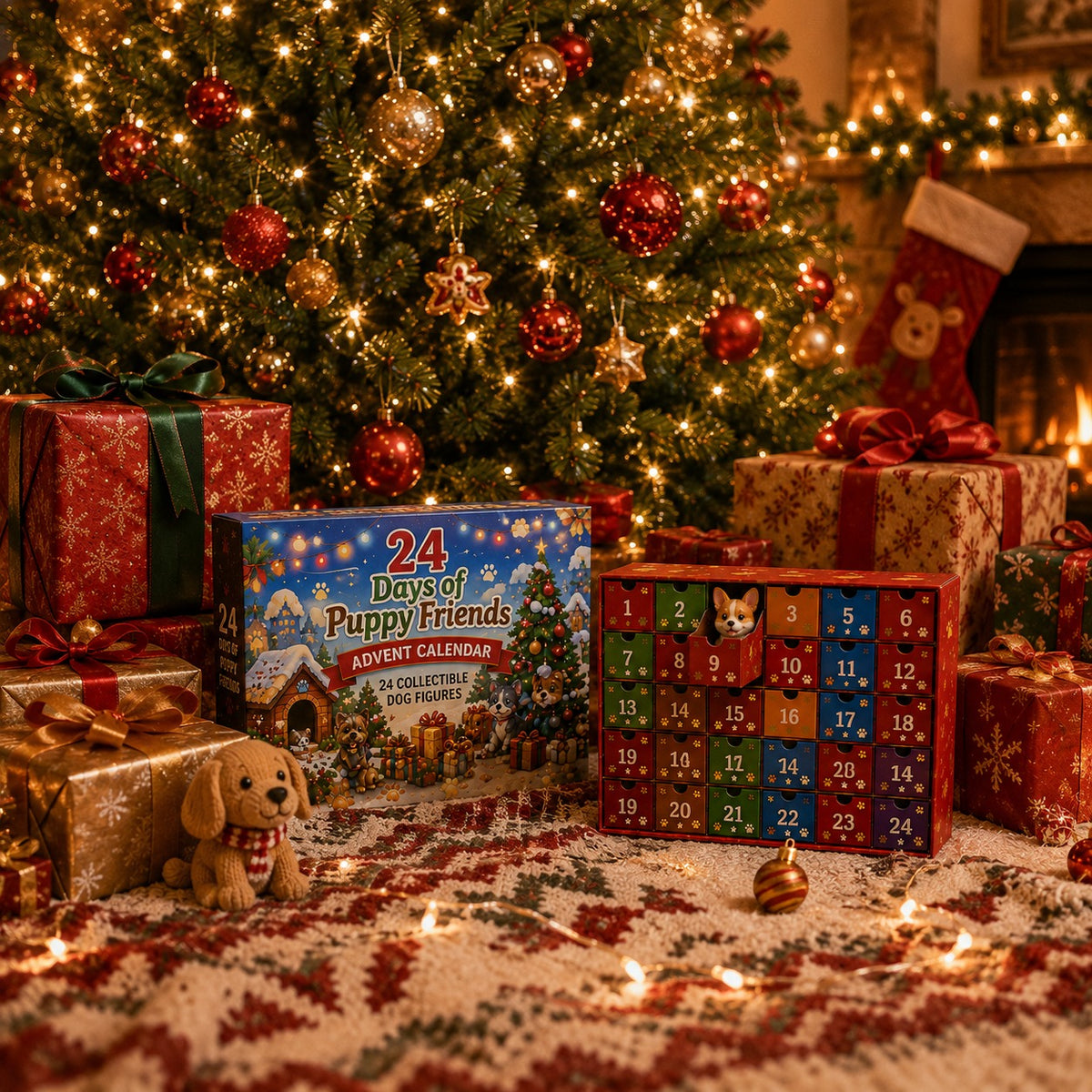 Dog Advent Calendar 2026, 24 Day Christmas Countdown with Mini Puppy Figures