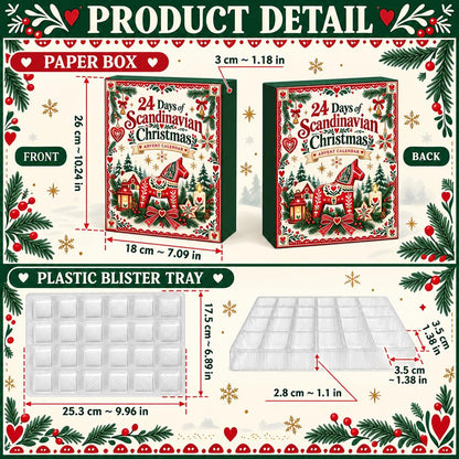 Scandinavian Christmas Advent Calendar, 24 Nordic Folk Ornaments, Swedish Holiday Decor