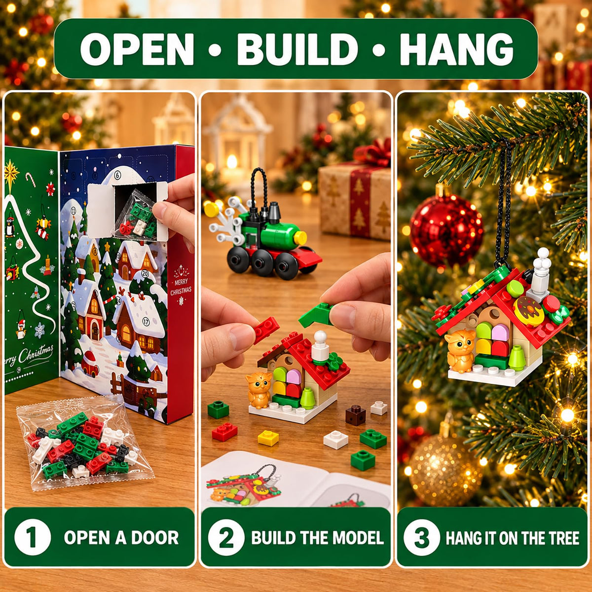 Christmas Building Block Advent Calendar 2026, 24 Days Mini Brick Ornament Set