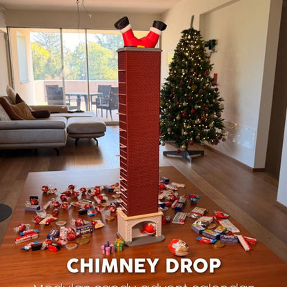 Red chimney drop advent calendar with Santa topper