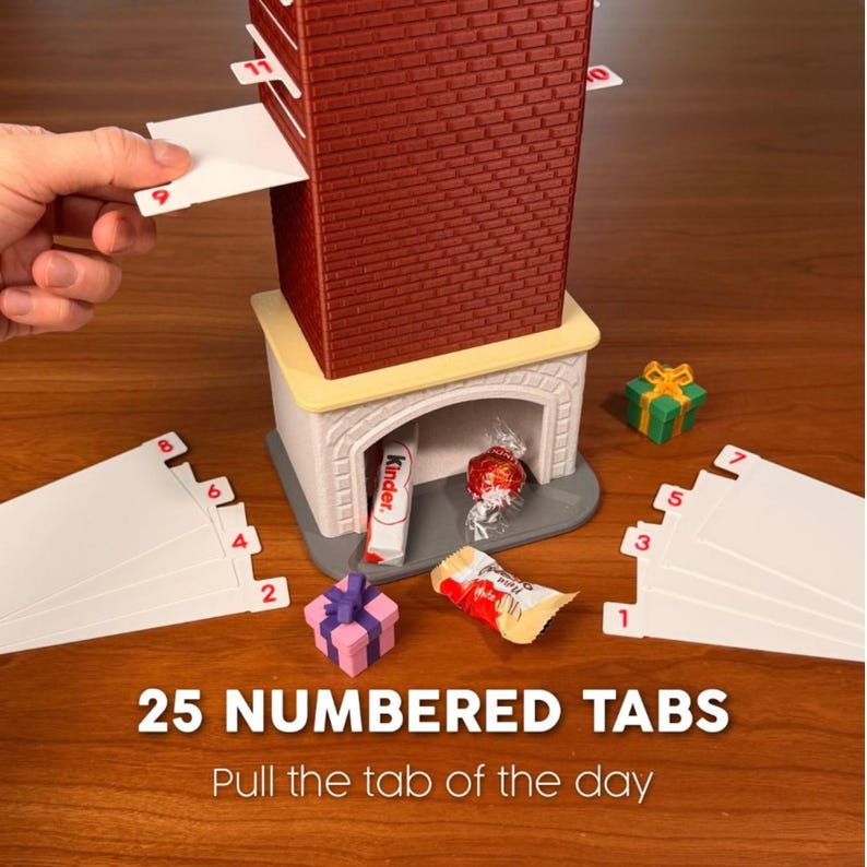 Red advent chimney and fireplace treat opening