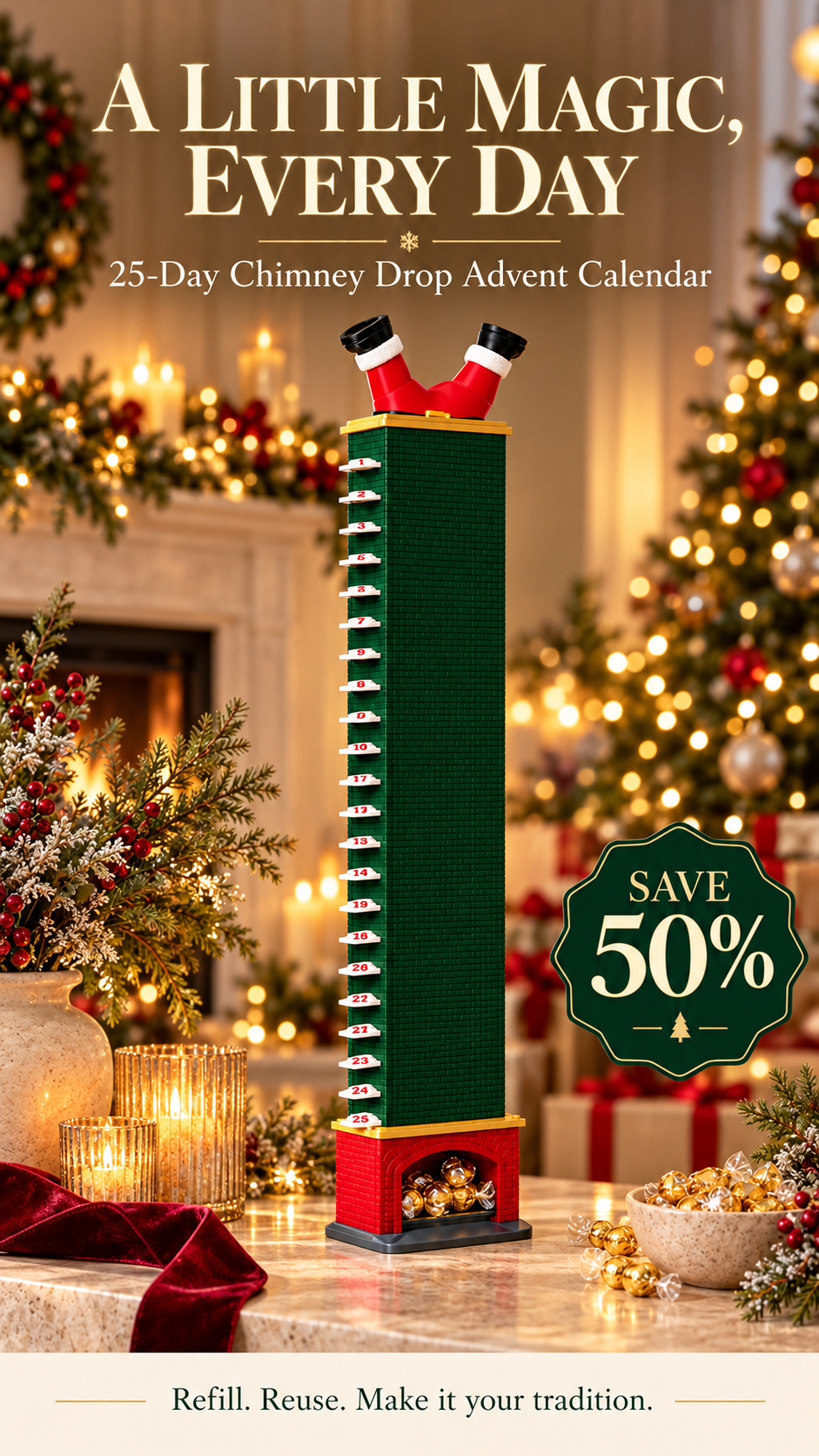 25-day chimney drop advent calendar Christmas story with Save 50% offer