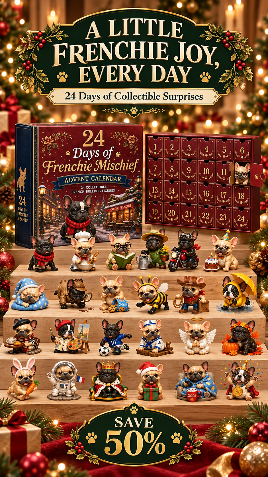 French Bulldog Advent Calendar 2026 - 24 Collectible Frenchie Characters - vertical product story