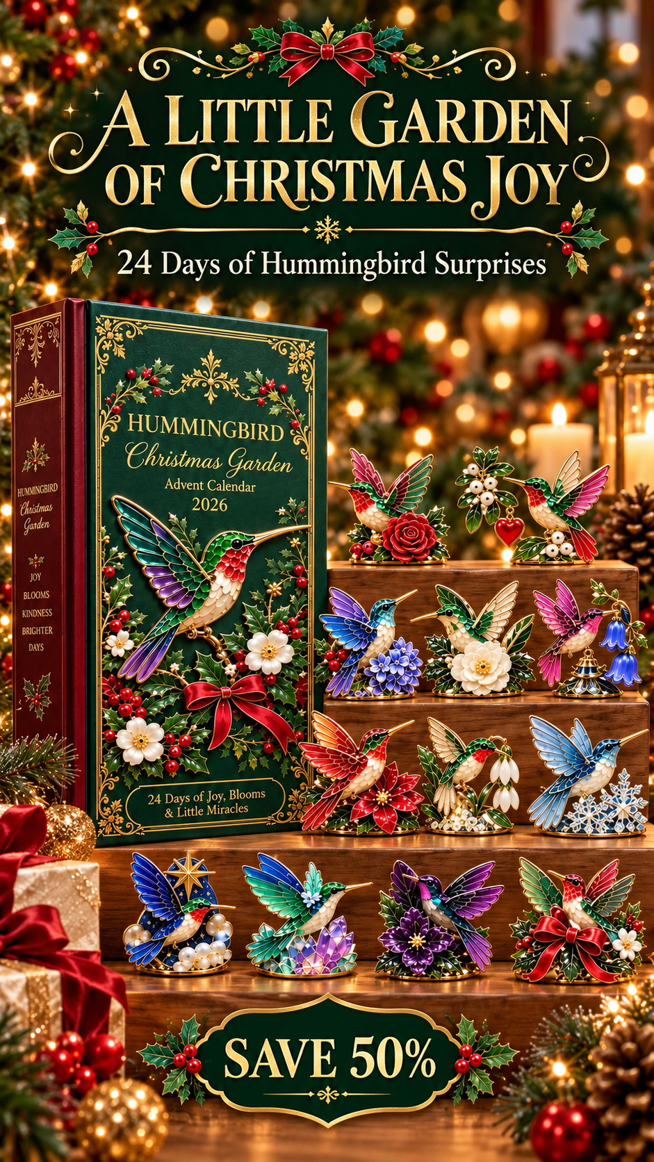 Hummingbird Christmas Garden Advent Calendar 2026 - 24 Decorative Miniatures - vertical product story