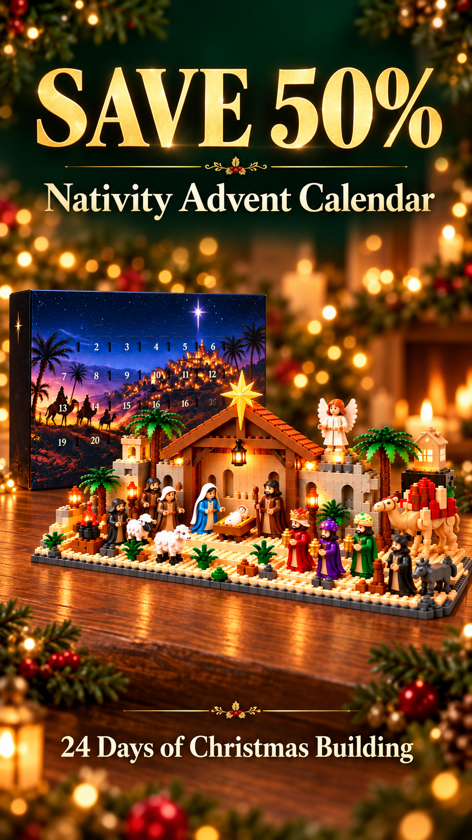 Vertical Nativity Advent Calendar product poster with Save 50 percent