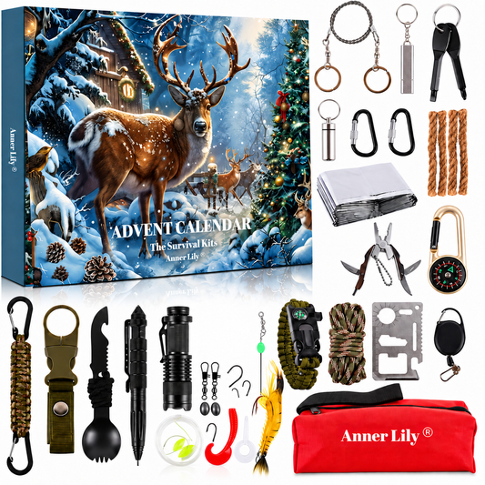 Survival Advent Calendar 2026, 24 Day Survival Kit Christmas Countdown, Camping Outdoor Tools Gift for Men Dad