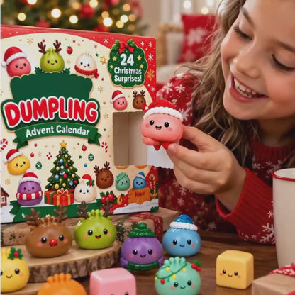 Dumpling Christmas Gift Set, 24 Day Squishy Advent Calendar, Cozy Blanket & Plush Dumpling Pillow, Cute Holiday Gift for Kids