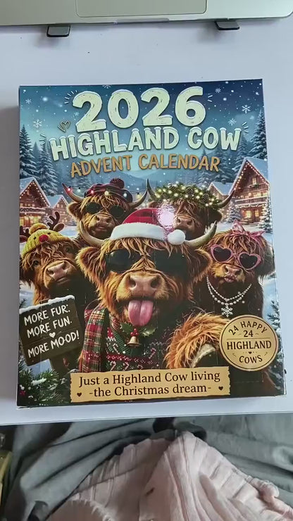 Highland Cow Advent Calendar 2026, 24 Day Christmas Countdown, 3D Mini Cow Figures