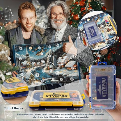 Fishing Advent Calendar 2026, 24 Day Fishing Lures Kit, Christmas Countdown Tackle Box