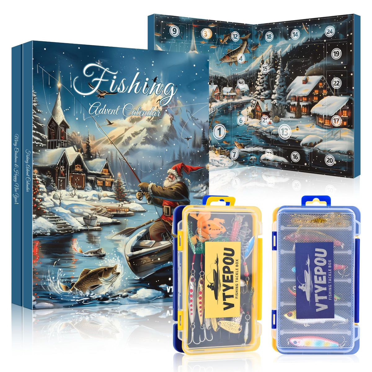 Fishing Advent Calendar 2026, 24 Day Fishing Lures Kit, Christmas Countdown Tackle Box